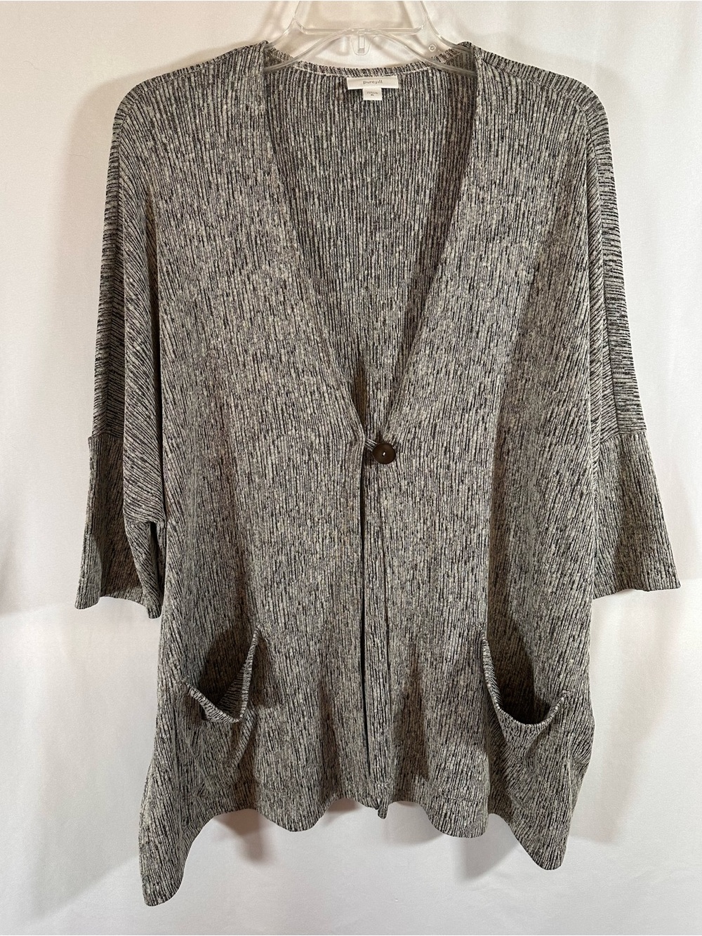 Pure Jill J. Jill Marled Knit Single Button Cardigan Sweater Gray Linen Blend XL